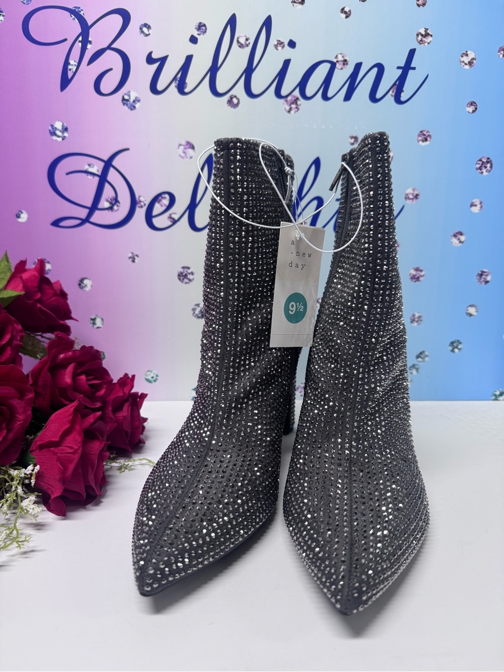 ❤️‍🔥NIB SILVER CRYSTAL HEELED BOOTS - Picture 5 of 10